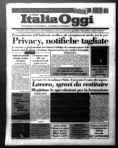 Italia oggi : quotidiano di economia finanza e politica